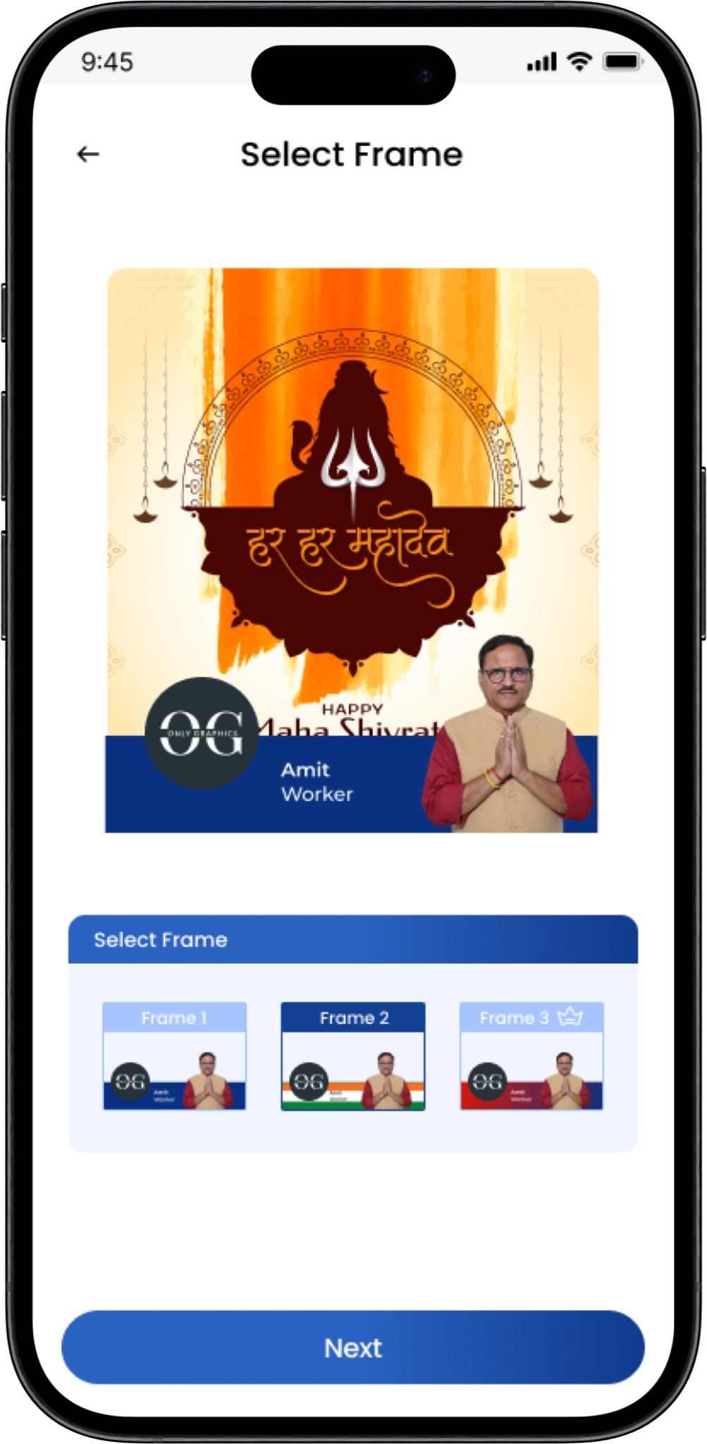 OG App Select Frame Screen